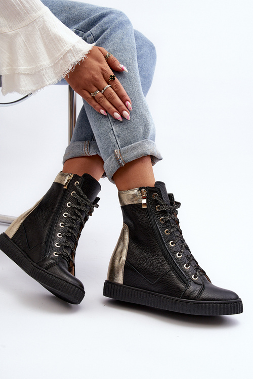 Zazoo 3081 Kožené Dámské Tenisky Na Kotníku Černé