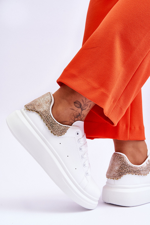 Dámske športové topánky s dekoratívnym vzorom bielej a zlatej radosti