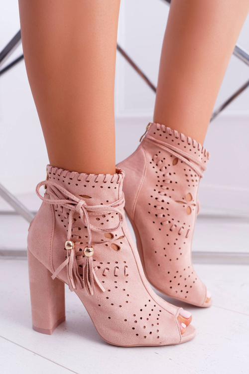 Dámské Kotníkové Boty Na Podpatku Semišové Růžové Corinne