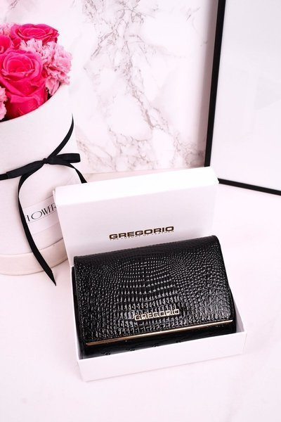 Veľká kožená dámska peňaženka gregorio lakovaná čierna