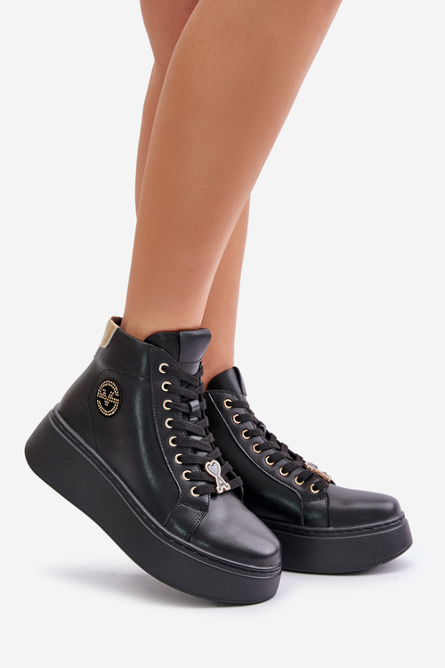 Vysoké Dámske Kožené Tenisky Na Platforme Vinceza 66707 Čierne