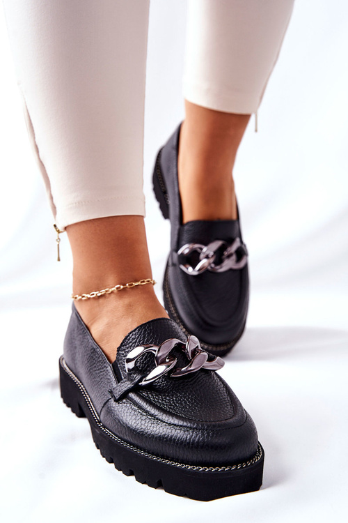 Dámské Boty Loafers Kůže Černé Sthonto