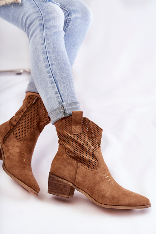 Suede Openwork Cowboy topánky s ťavou elvire stehing