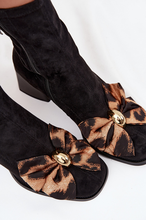 Dámské kotníkové boty s mašlí na podpatku D&A JC52-827 Černé