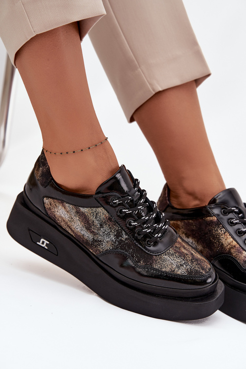 Kožené šněrovací dámské polobotky na platformě Artiker 57C2042 Černo-zlaté