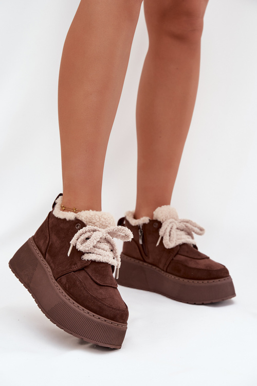 Dámské sněhule na platformě s kožešinou typu beránek Hnědé Luma