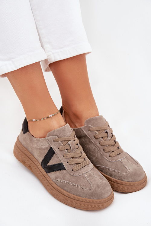 Semišové Dámské Sneakersy Na Platformě Vinceza 79562 Tmavě Béžové