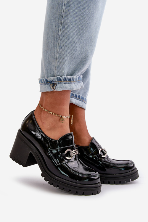 Zazoo 20175 Lakované Poltopánky Dámske Na Opätku Prírodná Koža Čierne