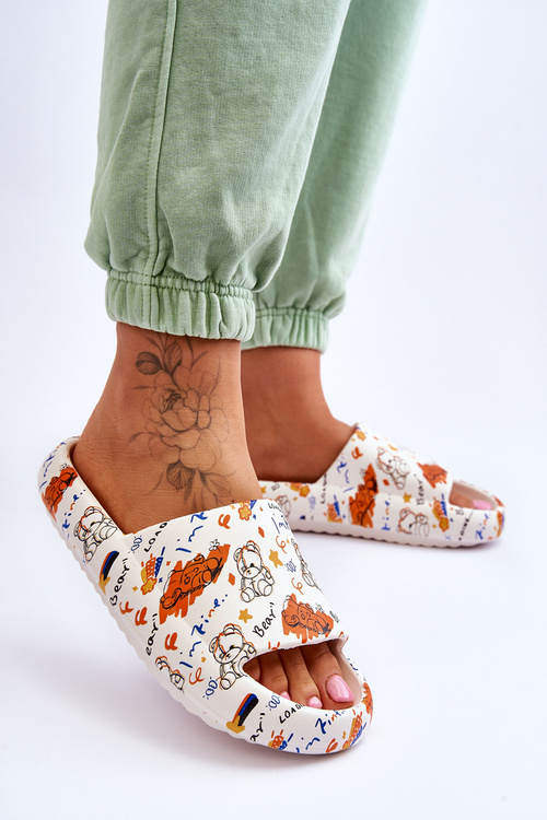 Dámské pěnové pantofle s medvídky a písmeny Béžovo-oranžová Zoey