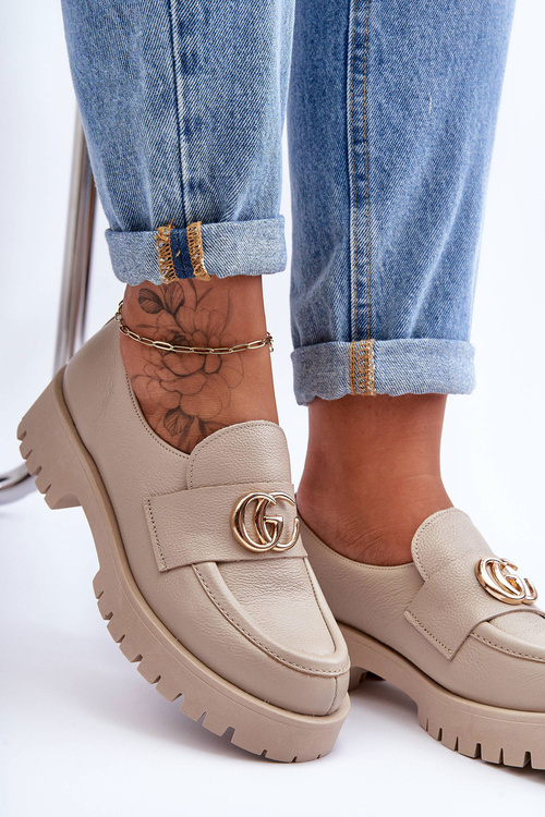 Dámské kůže polobotky s ozdobou Bežové Rosefalls