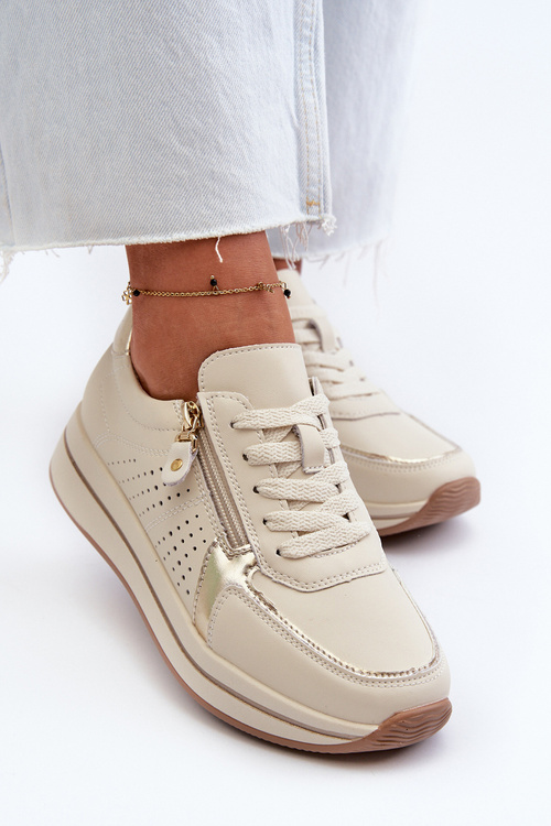 Dámské kožené tenisky na platformě béžové Ligustra