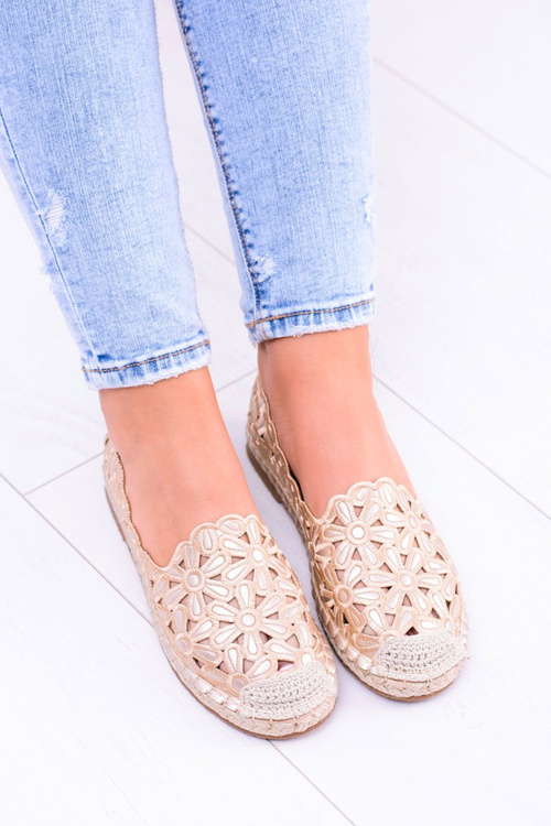 Lu Boo Dámske zlaté espadrilly s kvetmi Macarena