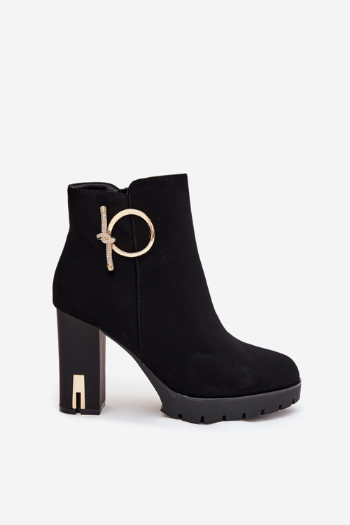 Dámské zimní kotníková obuv na podpatku se zlatým zdobením Černá Ysolde