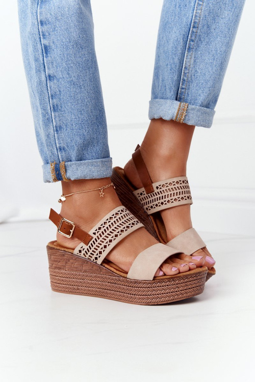 Openwork klinové sandále S. Barski GD-47 béžová