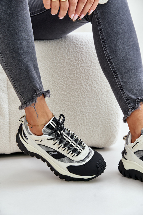 Kožené Dámske Sneakersy Na Platforme Big Star OO274A220 HI-POLY SYSTEM Biela-Čierna