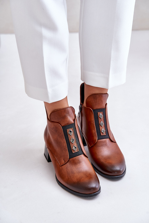 Zazoo 60504 Kožené Boty Na Bloku Zateplené Hnědé