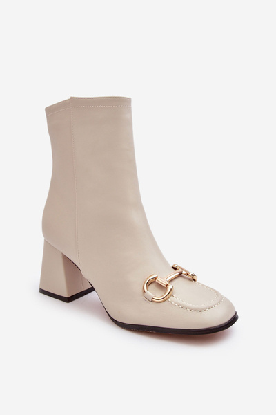 Kožené vysoké podpätky s béžovou dekoráciou pamelint