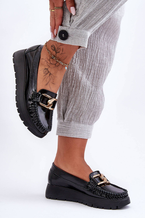 Kožené Mokasíny Na Platformě S Ozdobou Černá Desmond