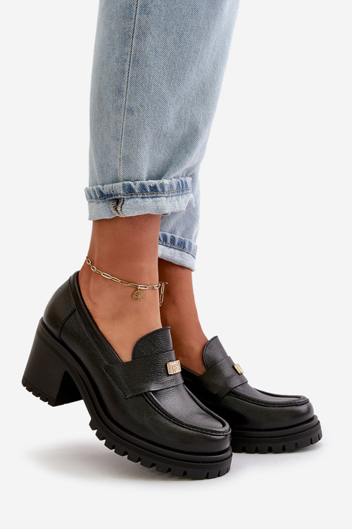 Zazoo 20168 Elegantní Dámské Polobotky Na Podpatku Přírodní Kůže Černá