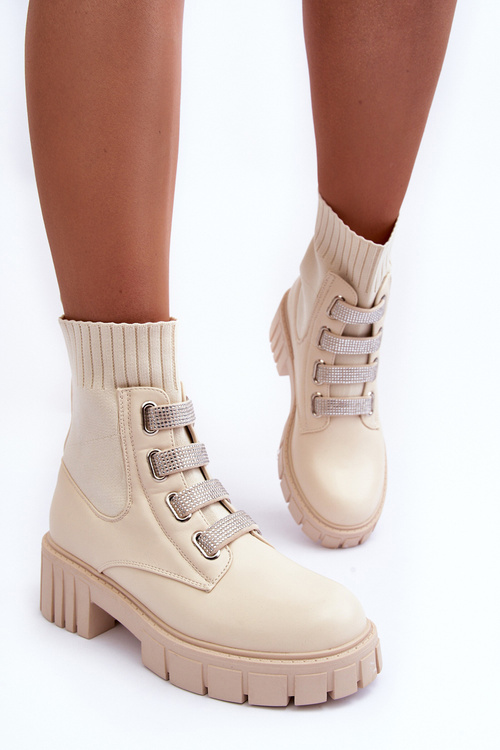 Botky Workery s Elastickou Cholewkou Bežové Kasseis