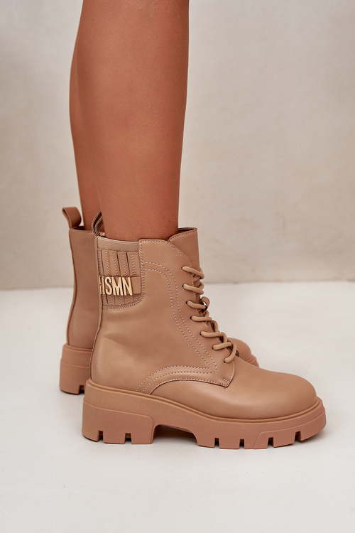 Dámske pracovné čižmy na zips šnurované z eko kože béžové Naolani