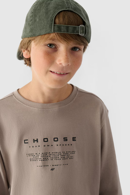 Tričko S Dlouhým Rukávem Pro Chlapce S Potiskem Regular 4F 4FJWAW24TLONM294-26S Šedé