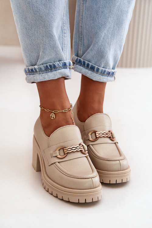 Zazoo 20175 Lakované Polobotky Dámské Na Podpatku Přírodní Kůže Světle Béžové