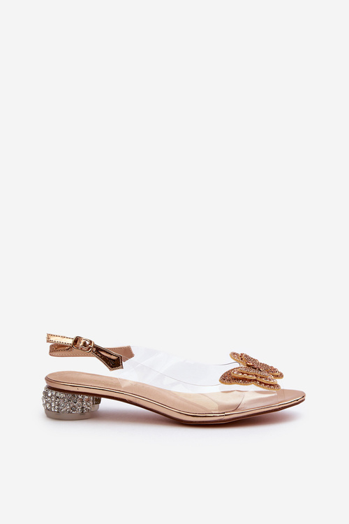 Priehľadné sandále na nízkom opätku s motýľom zlaté D&A MR38-388