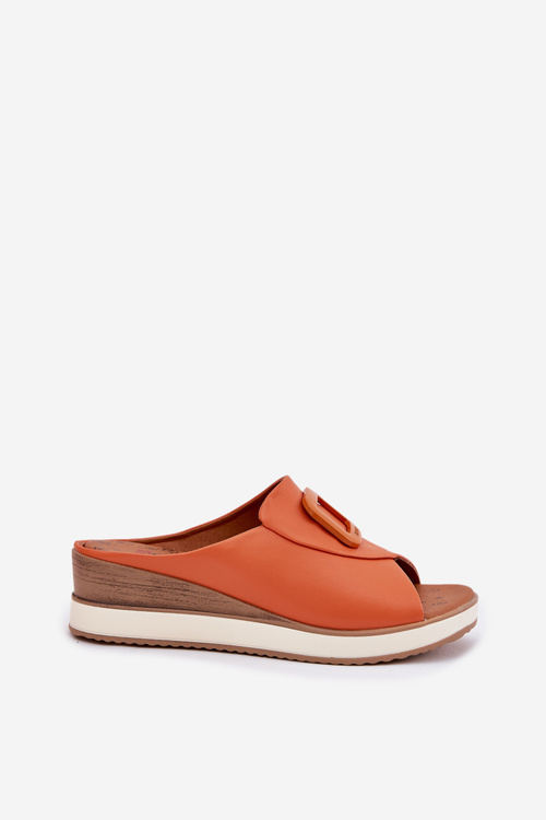 Dámské kožené pantofle na klínu Artiker 56C2149 oranžové