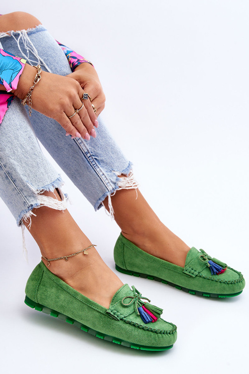 Sužné mokasíny s lukom a strapcami zelenej Dorine