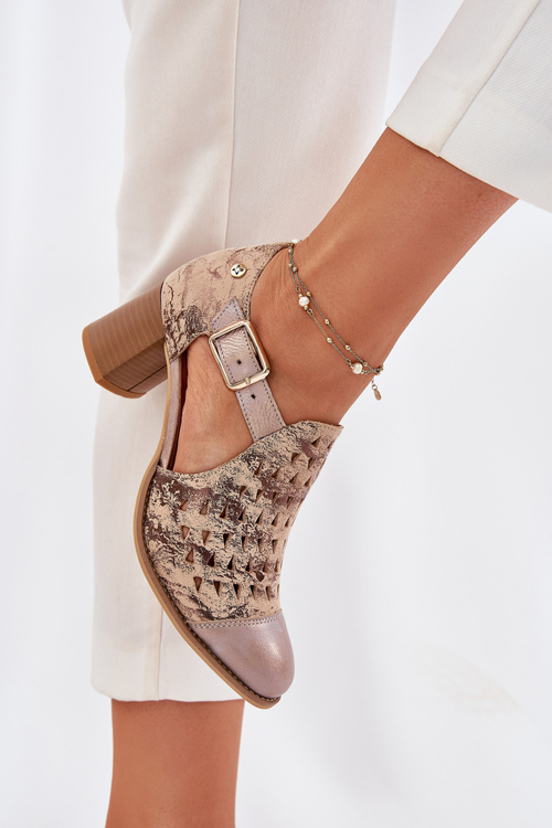 Dámské kožené perforované boty Maciejka 04962-43 béžovo-zlaté