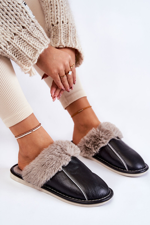 Dámske kožené papiere s čiernou kožušinou Rossa