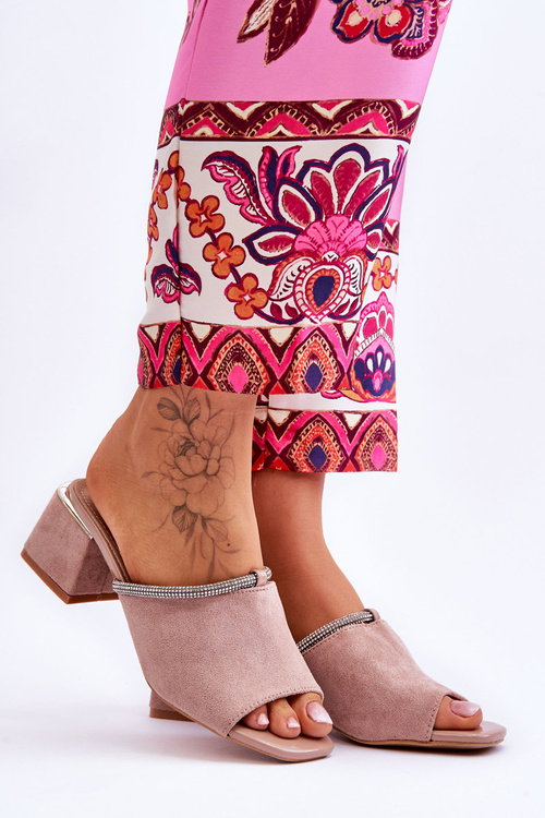 Semišové pantofle na vysokém podpatku S.Barski KV-612-2 Béžove