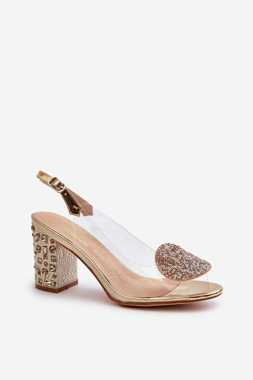 Priehľadné sandále na opätku zlaté MR38-112