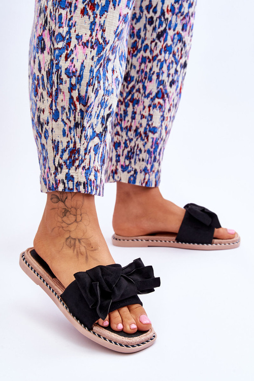 Semišové Dámské Pantofle S Mašlí Černá Ambra