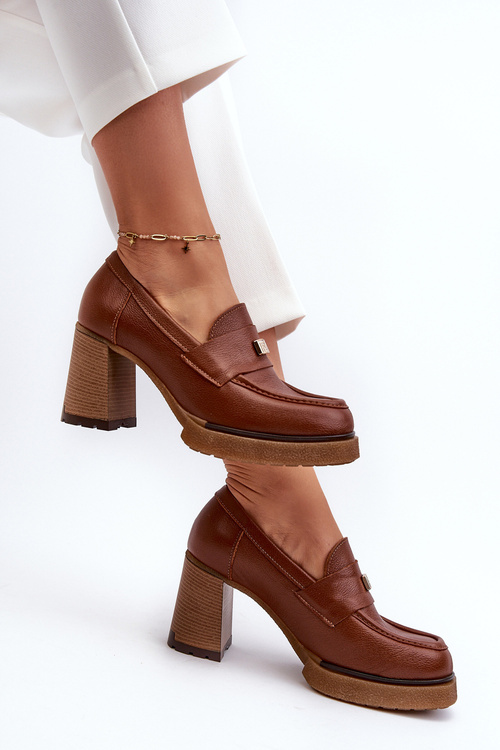 Zazoo 20169 Kožené Topánky Na Vysokom Podpätku Hnedé