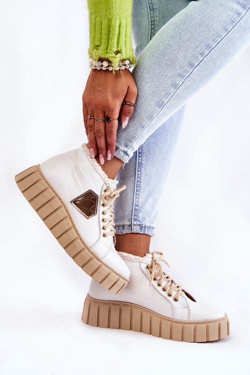 Kožené sportovní boty vázané bílé Lewski Shoes 3252 / N