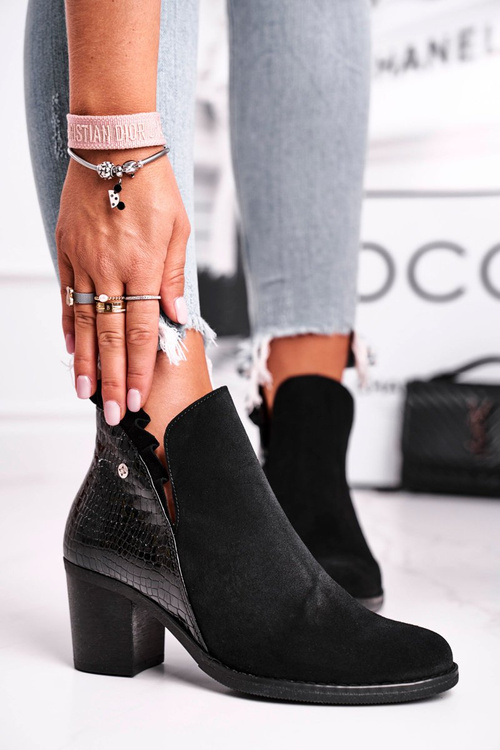 Dámské Kotníkové Boty na Podpatku Kožené Maciejka Černé 04833-01