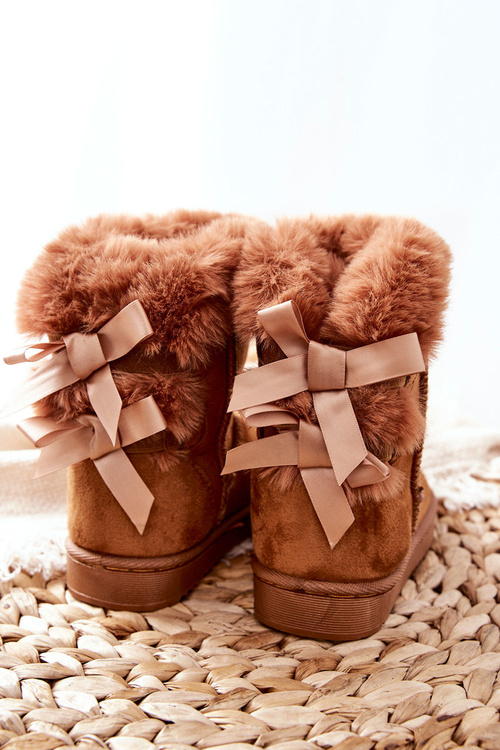 Dětské Teplé Sněhule Semišové s Mašlemi Khaki Funky