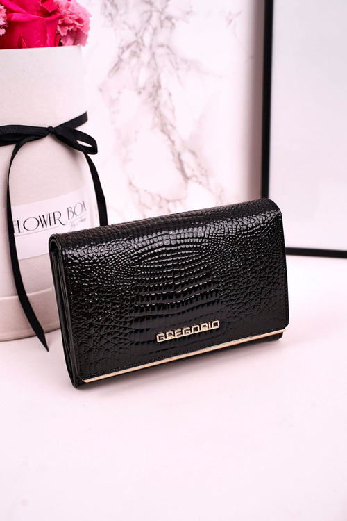 Veľká kožená dámska peňaženka gregorio lakovaná čierna