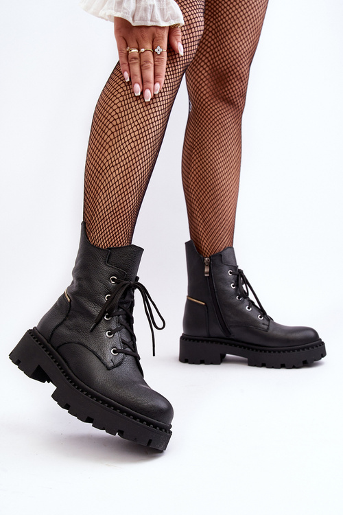 Dámské kožené traperky na zip Zazoo 949P černé