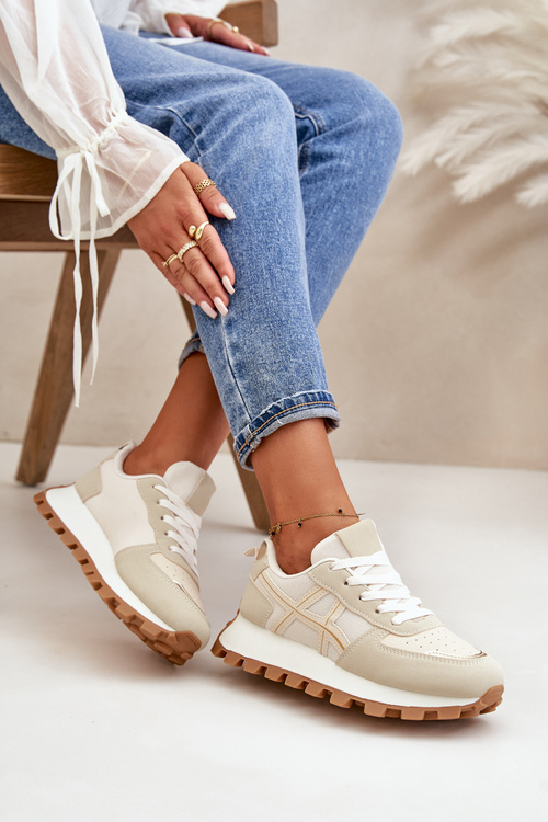 Tenisky Dámske Športové Topánky Šnurovacie Na Platforme Béžové Mialunae