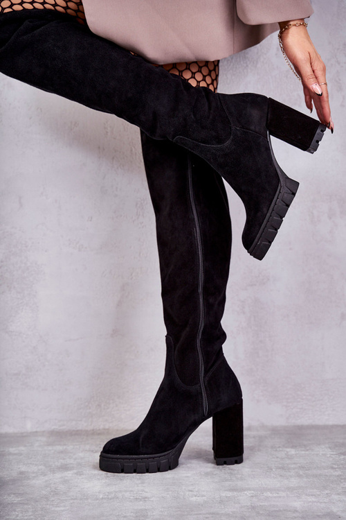 Módní semišové vysoké kozačky černé Estrela