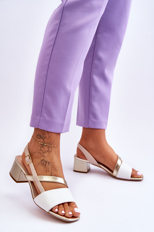 Kožené sandály na vysokém podpatku Sergio Leone SK826 v bílé a zlaté barvě