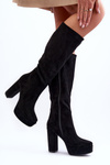 Topánky pred kolenom s vysokými podpätkami a čiernou platformou Baldrema