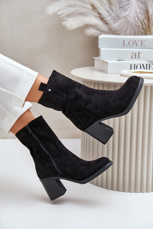 Dámske Zateplené Čižmy Na Opätku Eko Semišové Čierne Vellinga