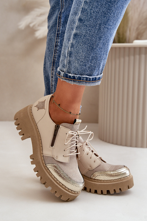 Dámske Poltopánky Z Prírodnej Kože Béžové Maciejka 06177-04