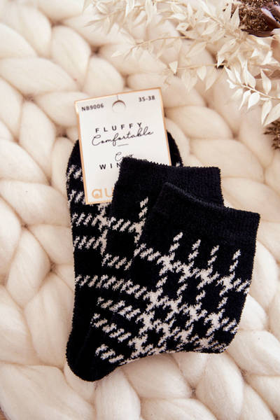 Dámske teplé čierne a biele mriežky ponožky