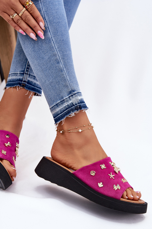 Dámské Zamszové Pantofle S Připínkami Fuchsie Vinceza 66741