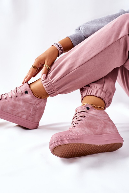 Kožené klinové tenisky veľká hviezda II274092 ružová